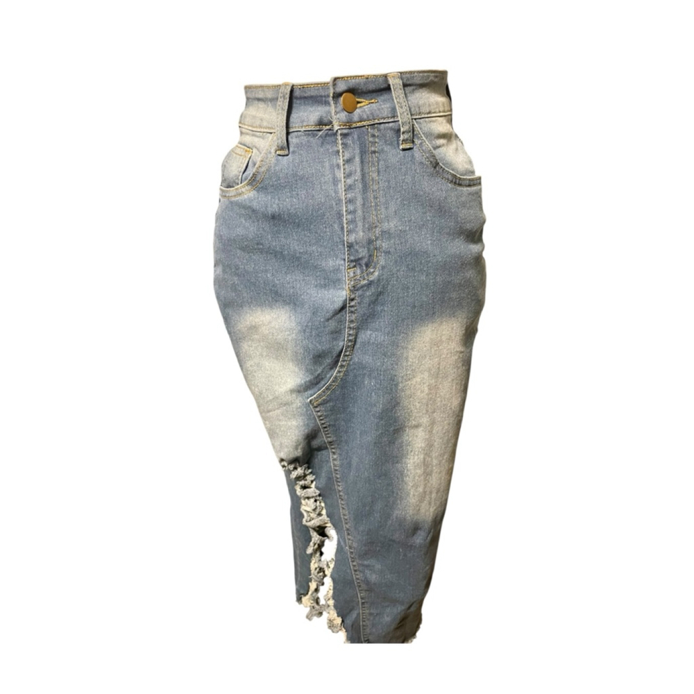 Size S Distressed Women's Unbranded Denim Midi Light blue pencil skirt fit